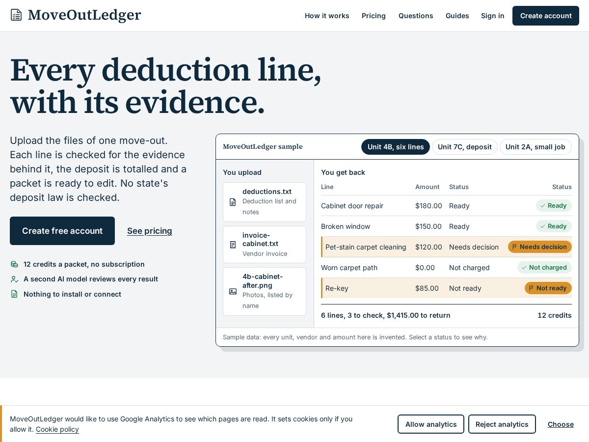 Landing-page snapshot of moveoutledger.com