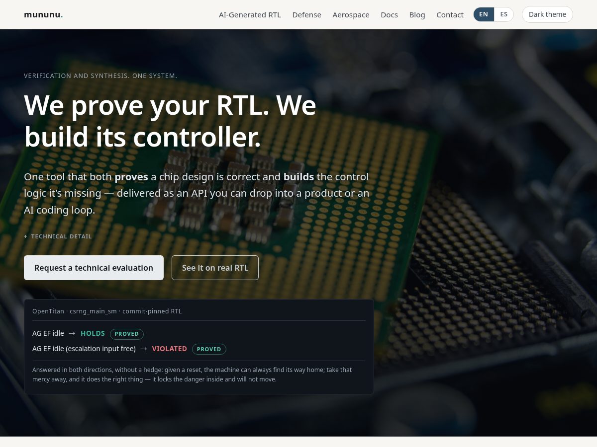 Landing-page snapshot of mununu.dev