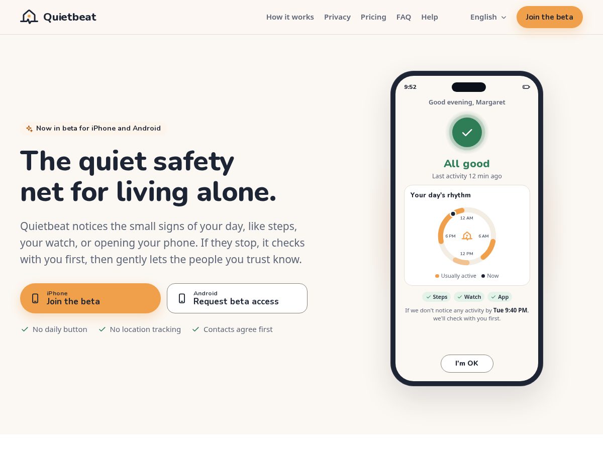 Landing-page snapshot of myquietbeat.com