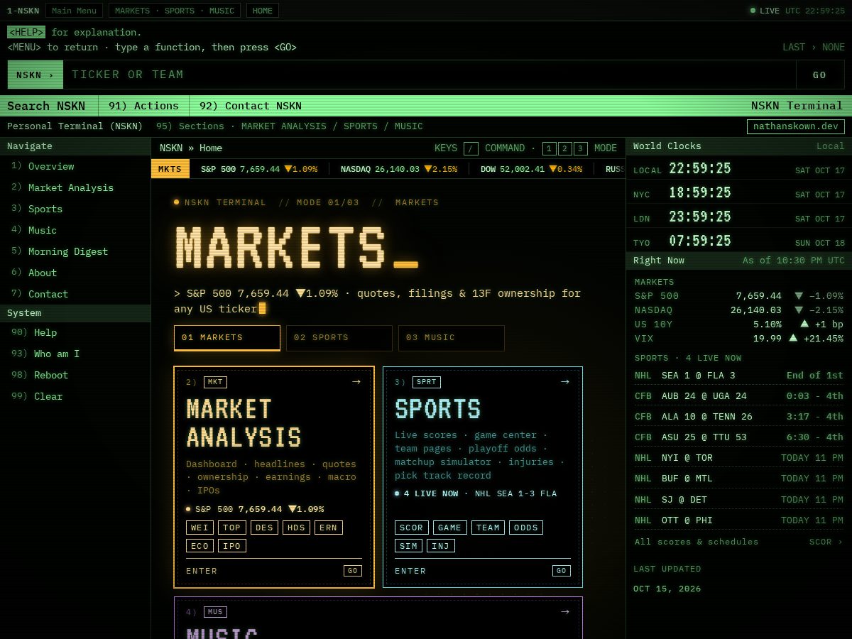 Landing-page snapshot of nathanskown.dev
