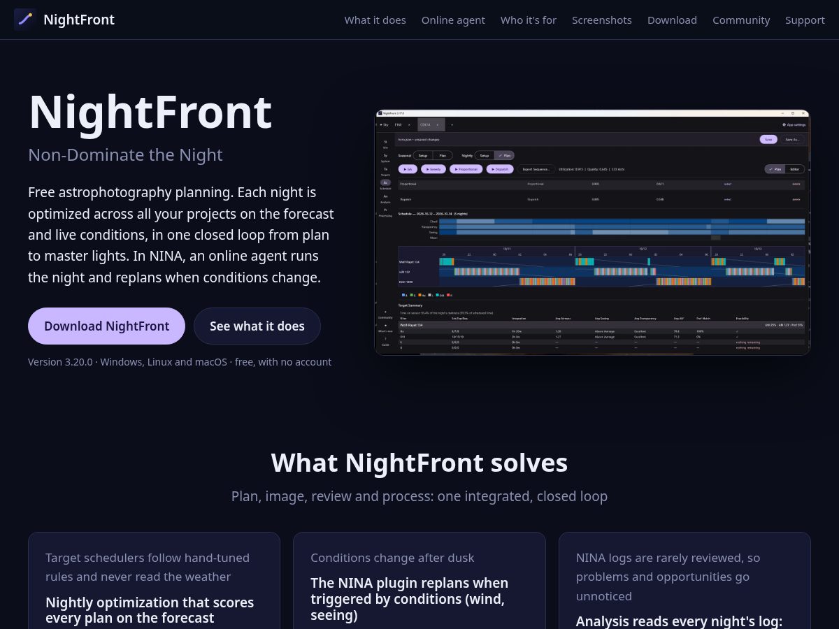 Landing-page snapshot of nightfront.app