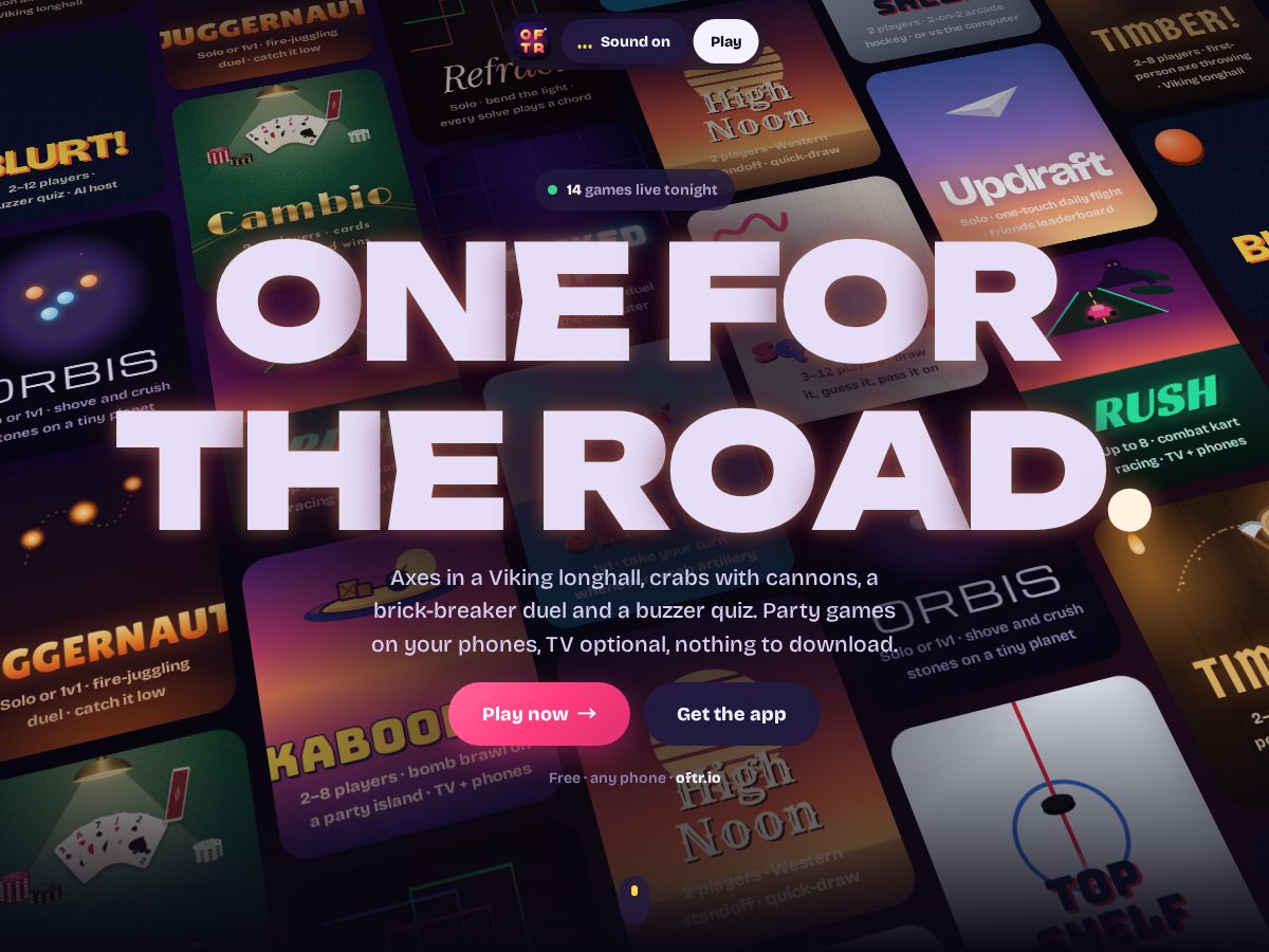 Landing-page snapshot of onefortheroad.lol