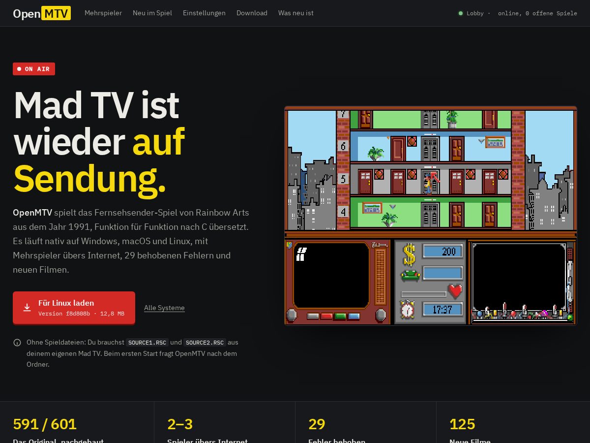 Landing-page snapshot of openmtv.net