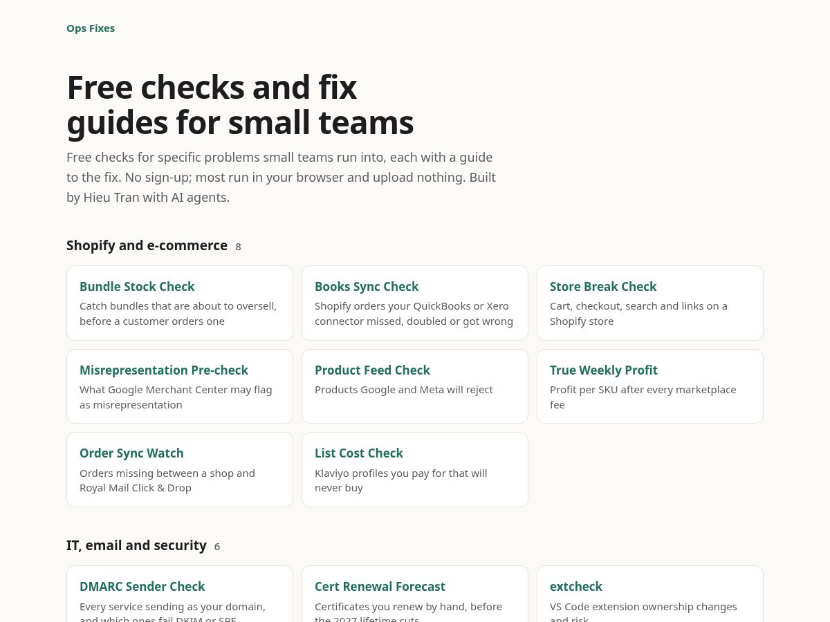 Landing-page snapshot of opsfixes.com