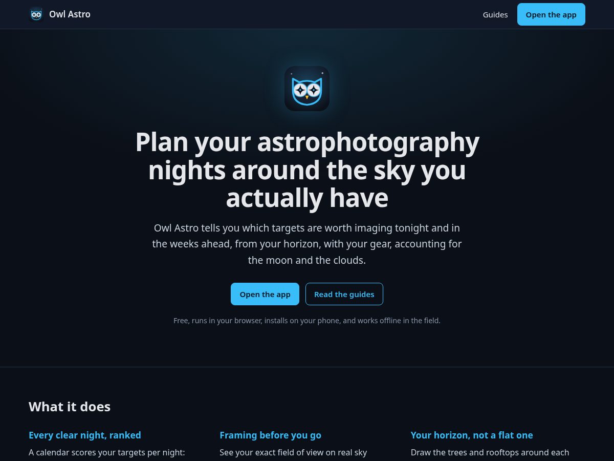 Landing-page snapshot of owlastro.com