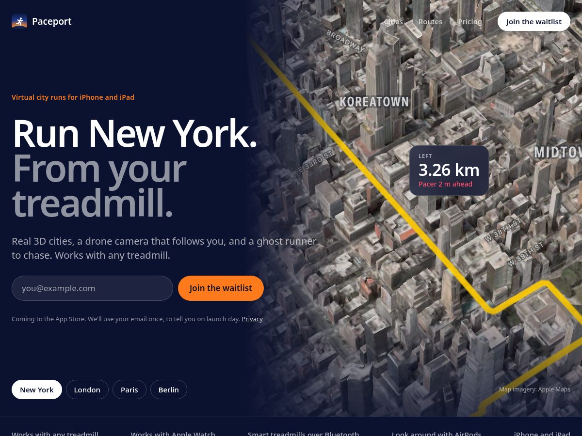 Landing-page snapshot of paceport.app