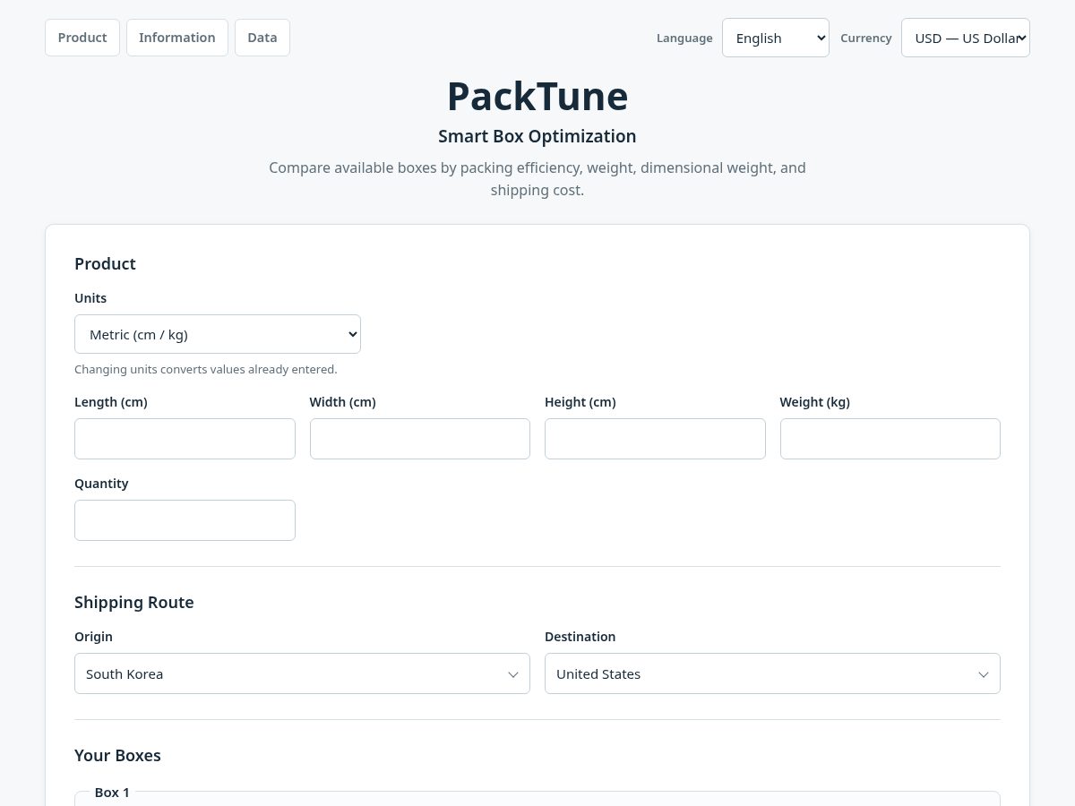 Landing-page snapshot of packtune.com