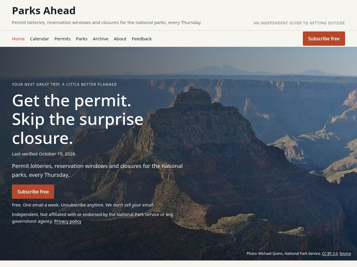 Landing-page snapshot of parksahead.com