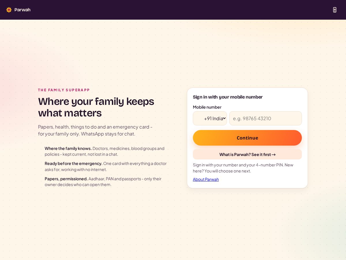 Landing-page snapshot of parwah.tech