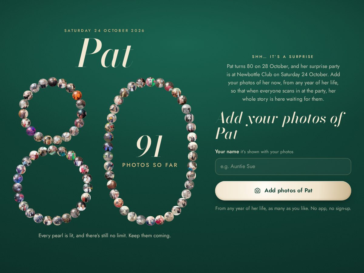 Landing-page snapshot of pats80th.com