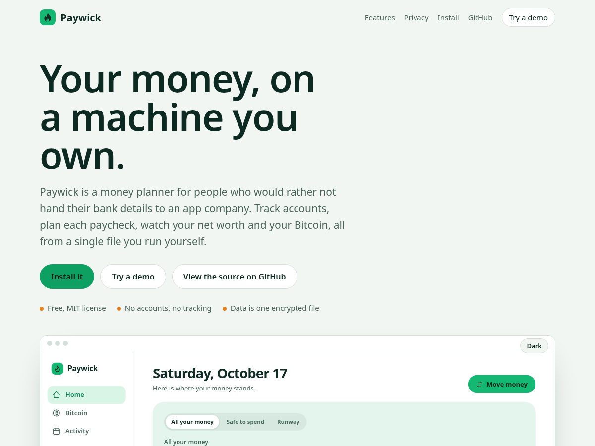 Landing-page snapshot of paywick.org