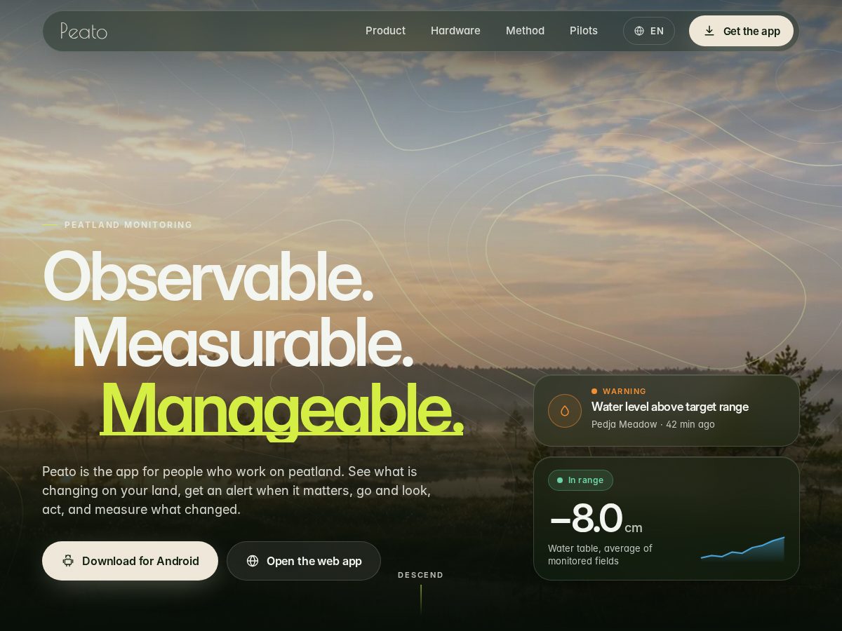 Landing-page snapshot of peato.farm