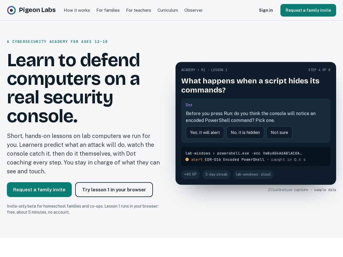 Landing-page snapshot of pigeonlabs.academy