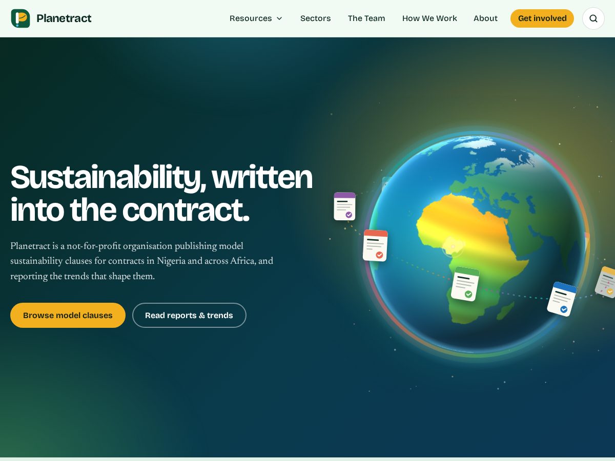 Landing-page snapshot of planetract.com