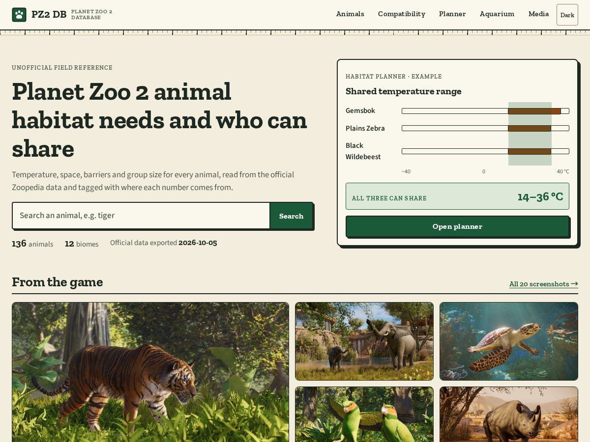 Landing-page snapshot of planetzoo2db.com