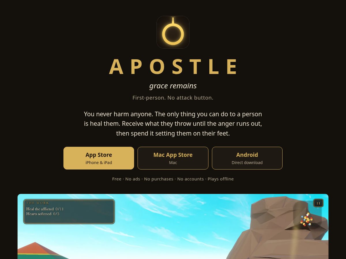 Landing-page snapshot of playapostle.com