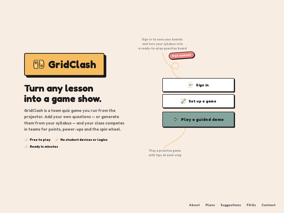 Landing-page snapshot of playgridclash.com