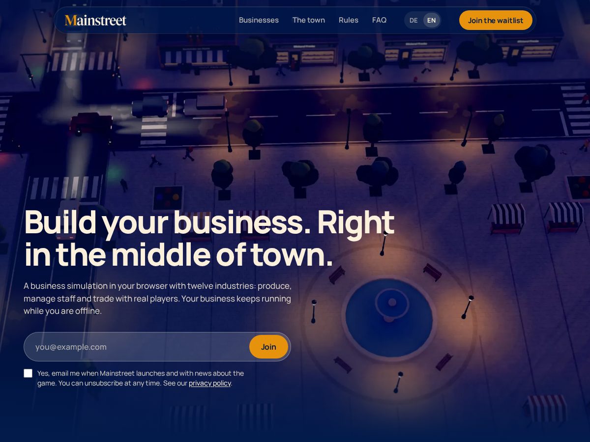 Landing-page snapshot of playmainstreet.com
