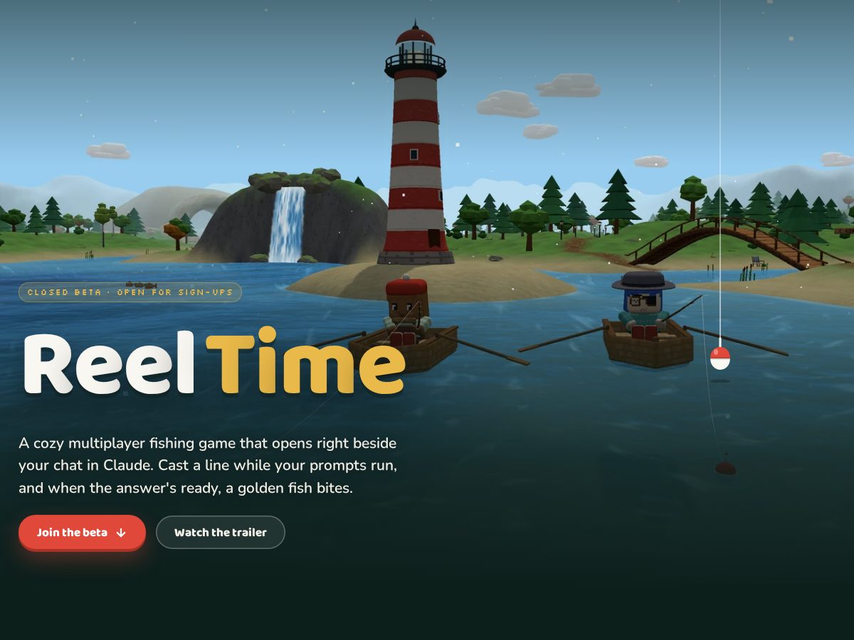 Landing-page snapshot of playreeltime.com
