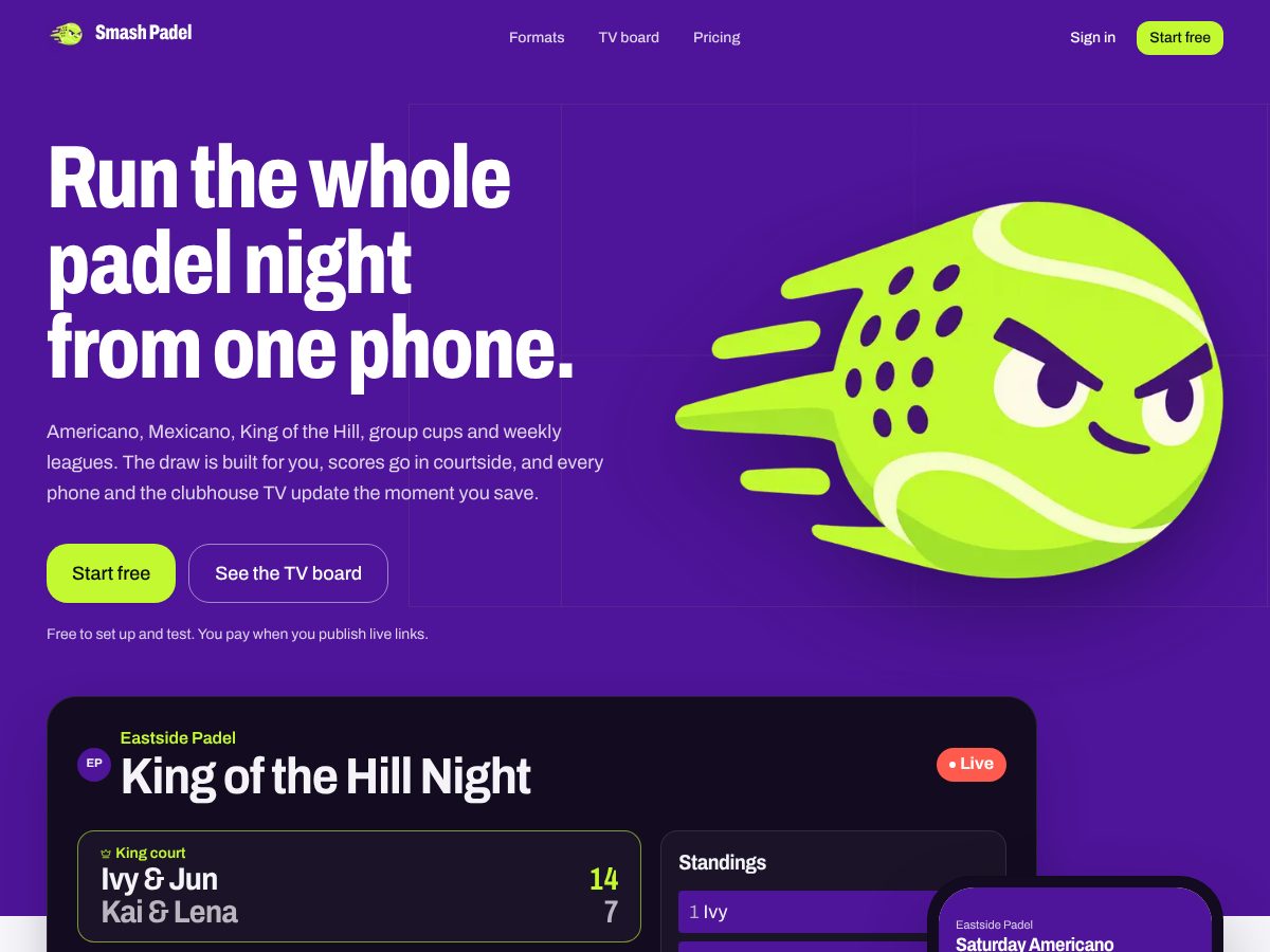 Landing-page snapshot of playsmashpadel.com