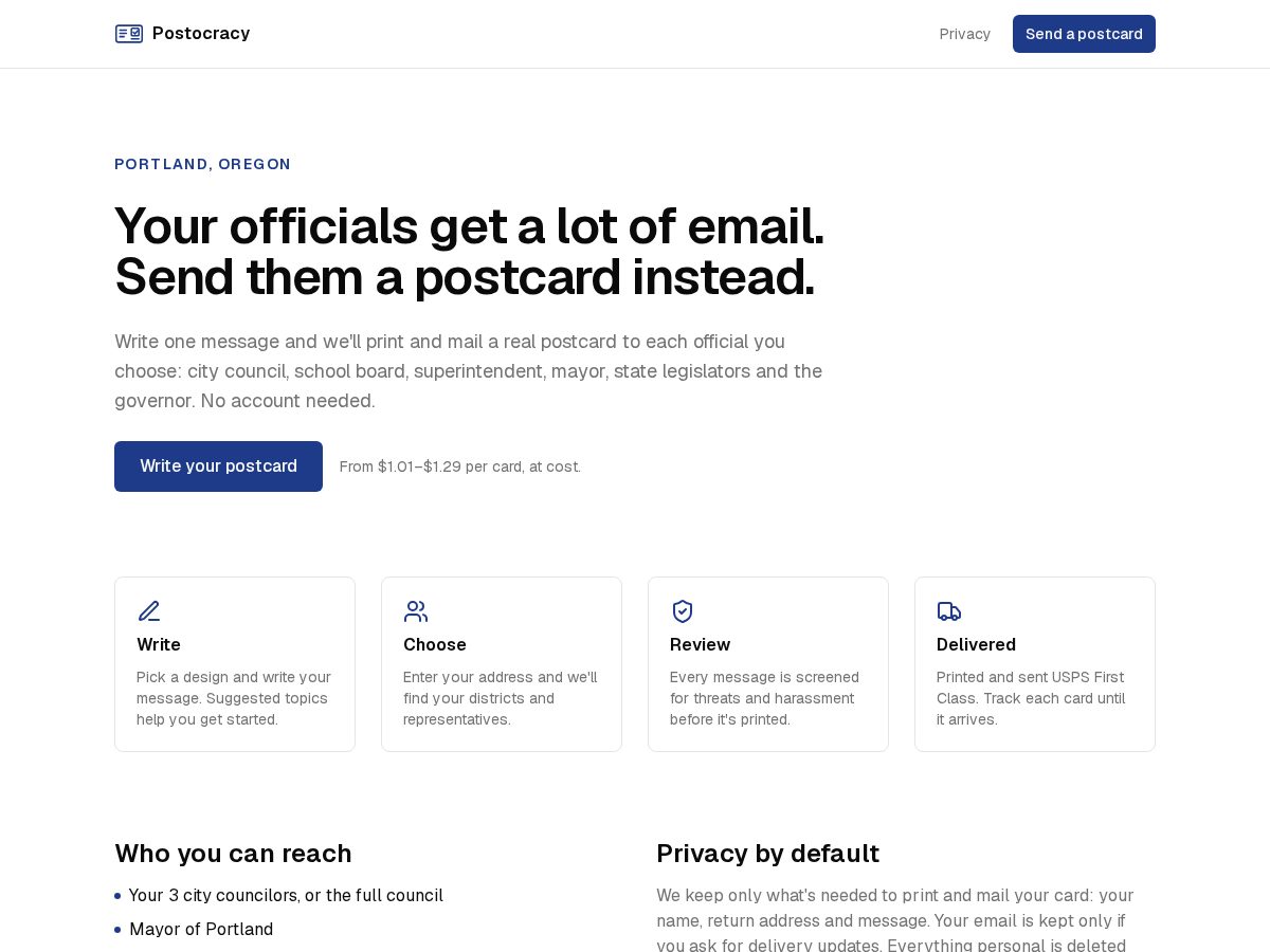 Landing-page snapshot of postocracy.org