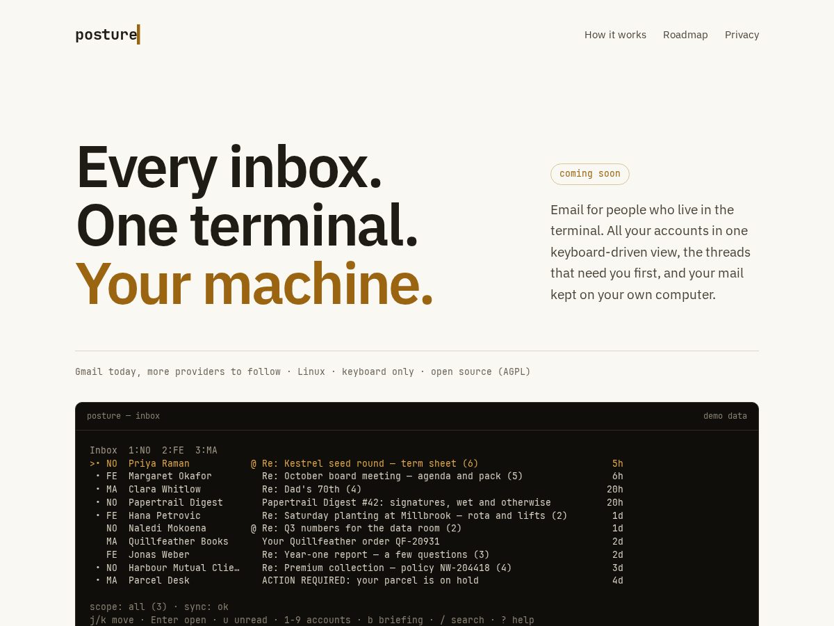 Landing-page snapshot of posture.email