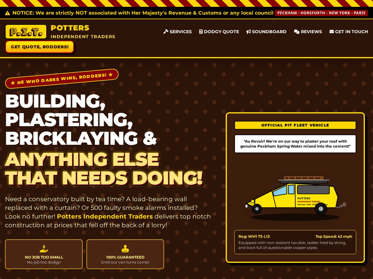 Landing-page snapshot of pottersindependenttraders.com