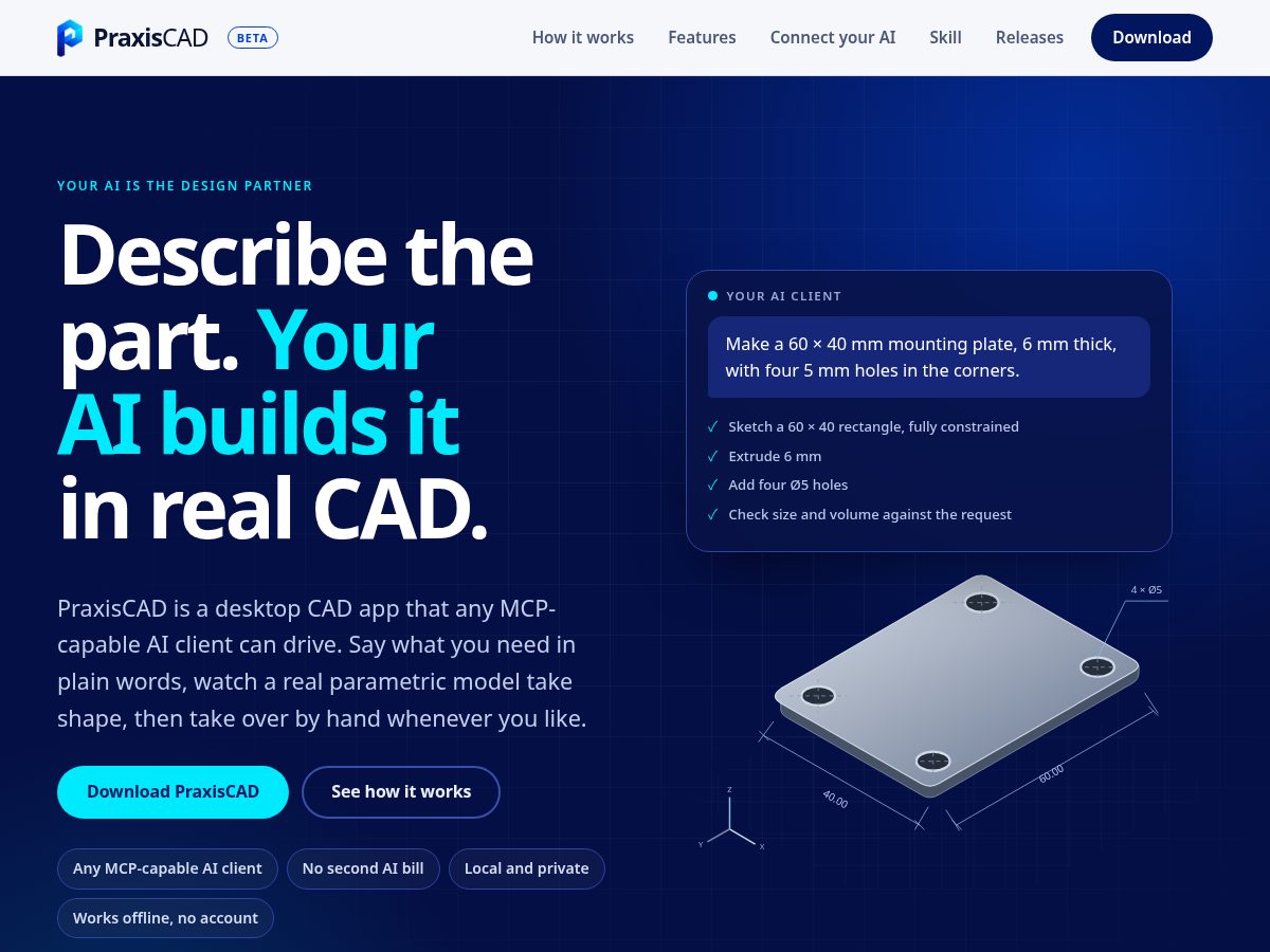 Landing-page snapshot of praxiscad.com