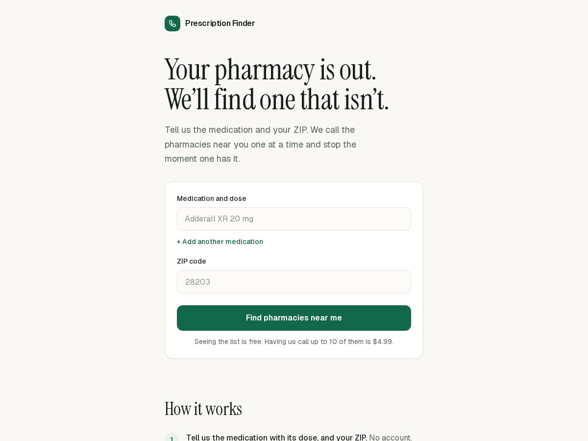 Landing-page snapshot of prescriptionfinder.app