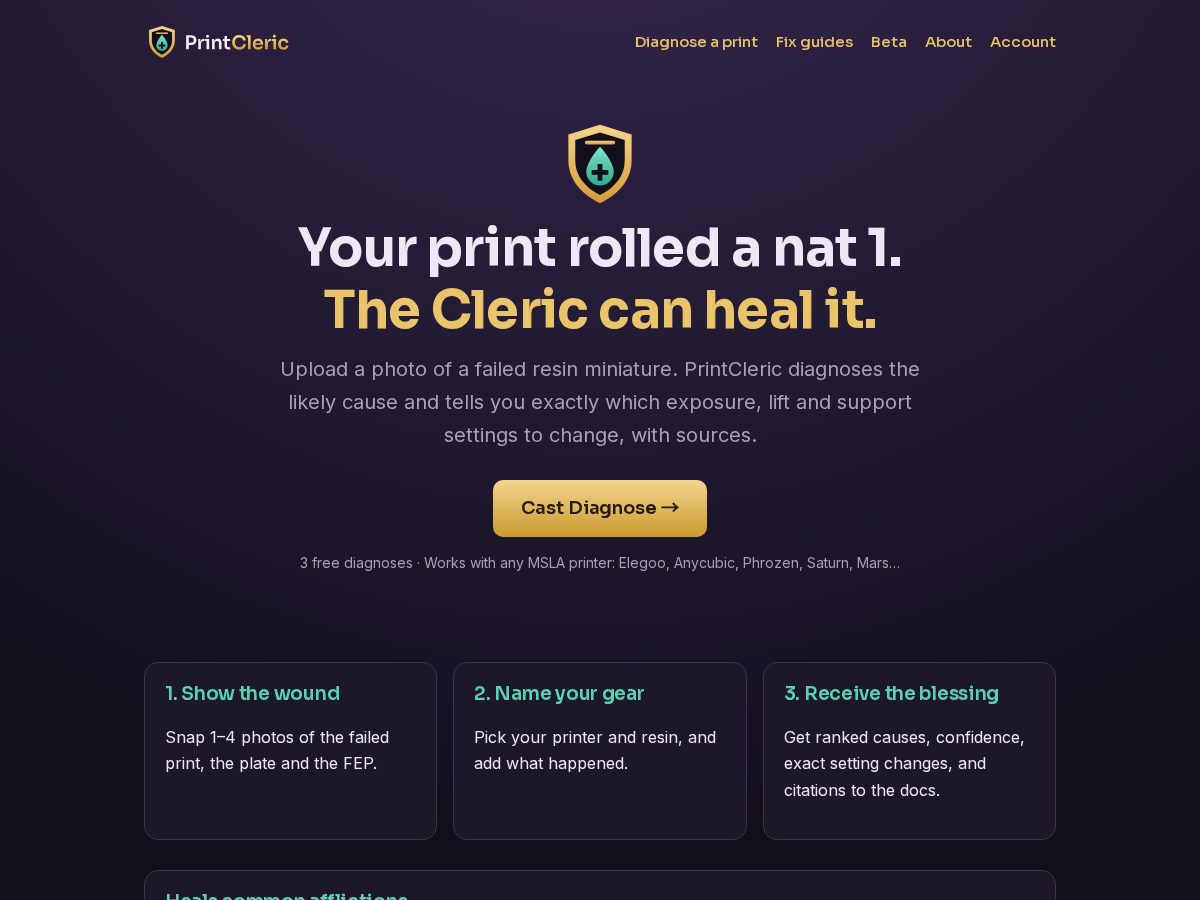 Landing-page snapshot of printcleric.com