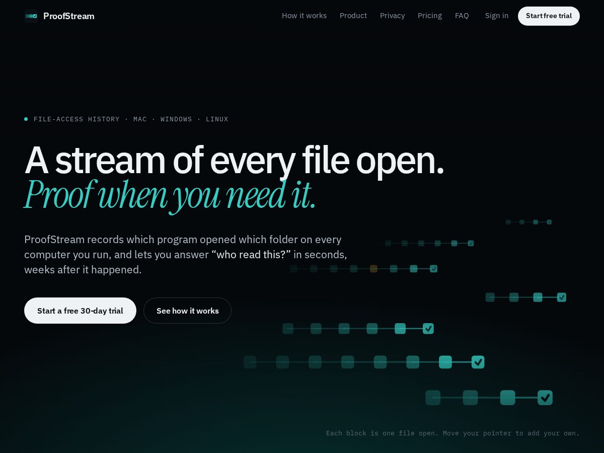 Landing-page snapshot of proof-stream.com
