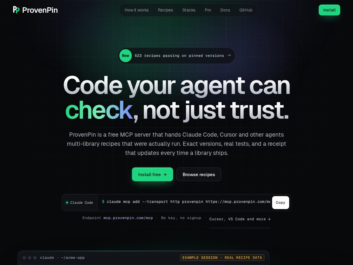 Landing-page snapshot of provenpin.com