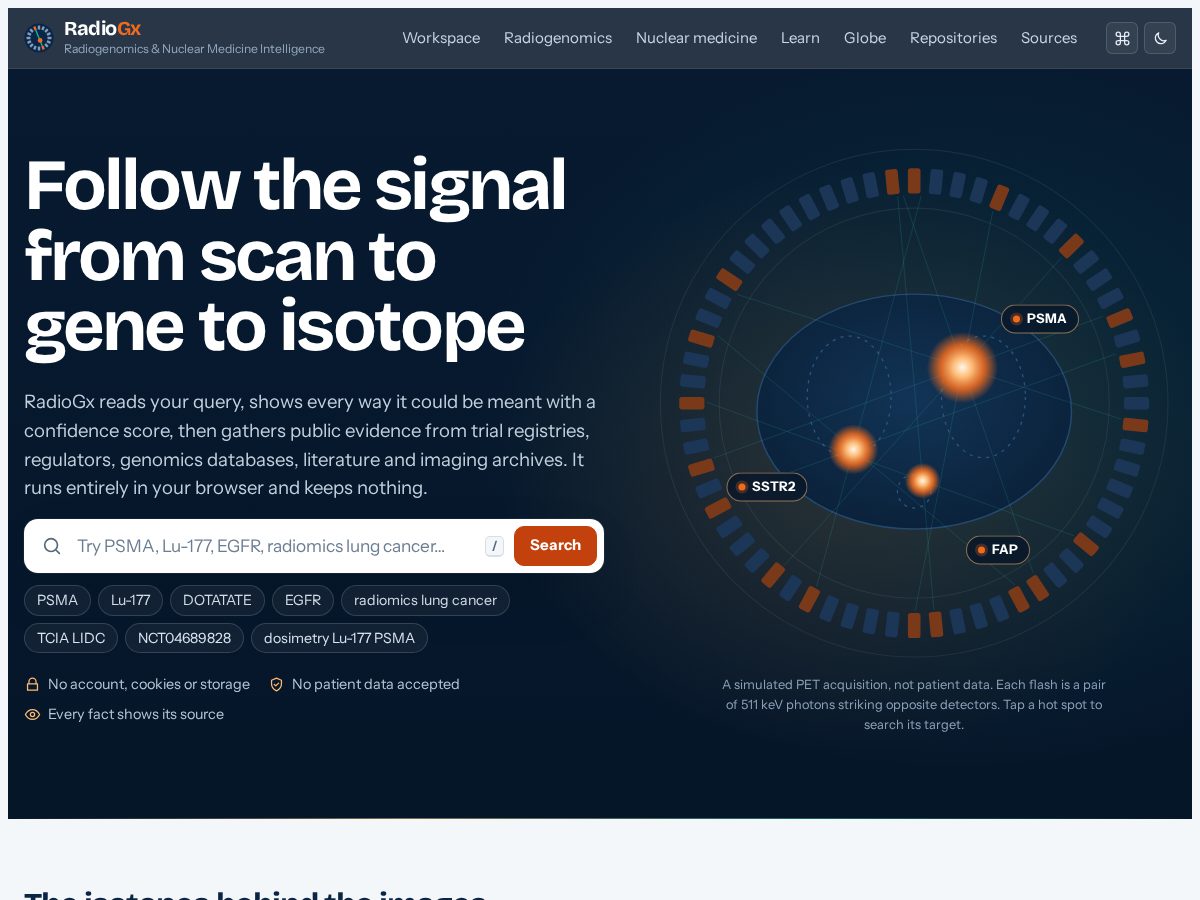 Landing-page snapshot of radiogx.com