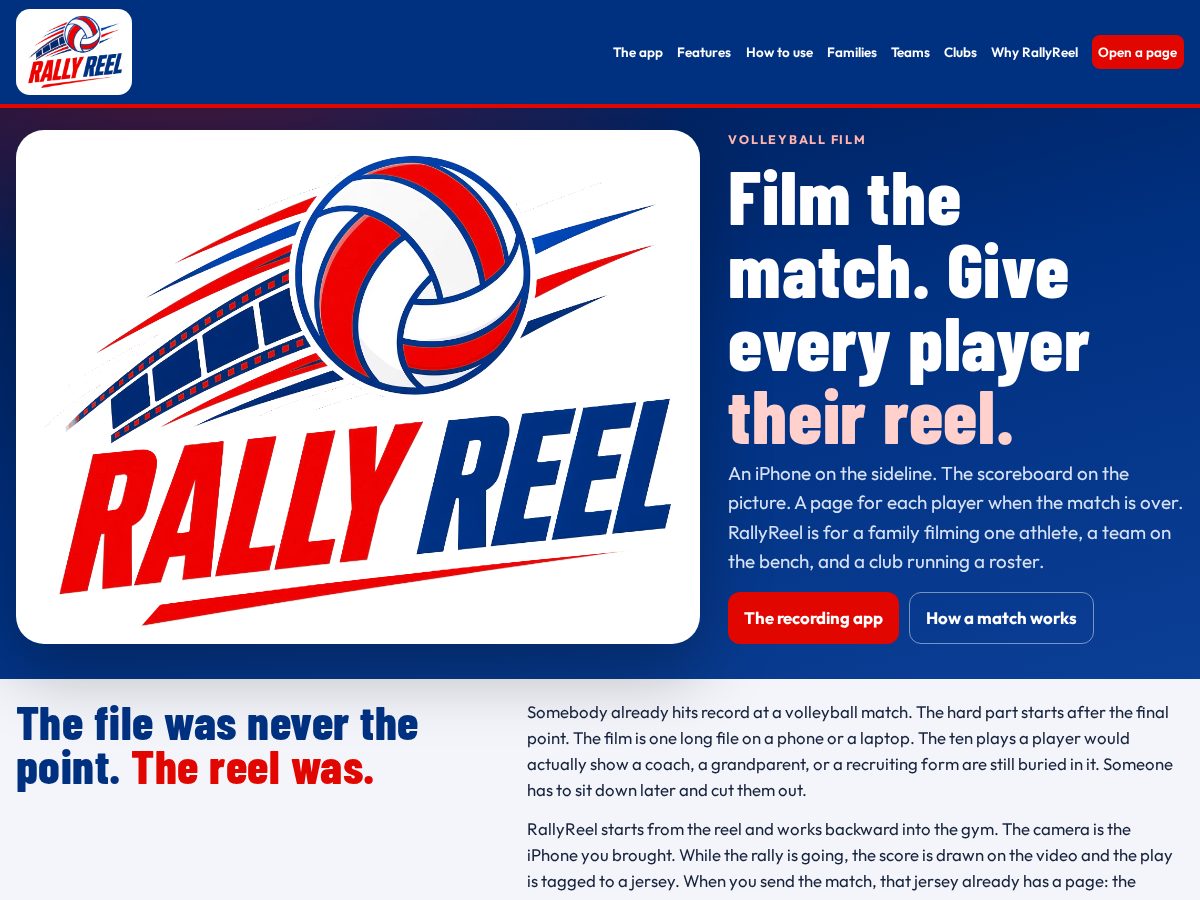 Landing-page snapshot of rallyreelapp.com