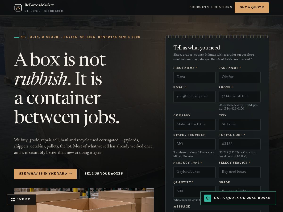 Landing-page snapshot of reboxesmarket.com