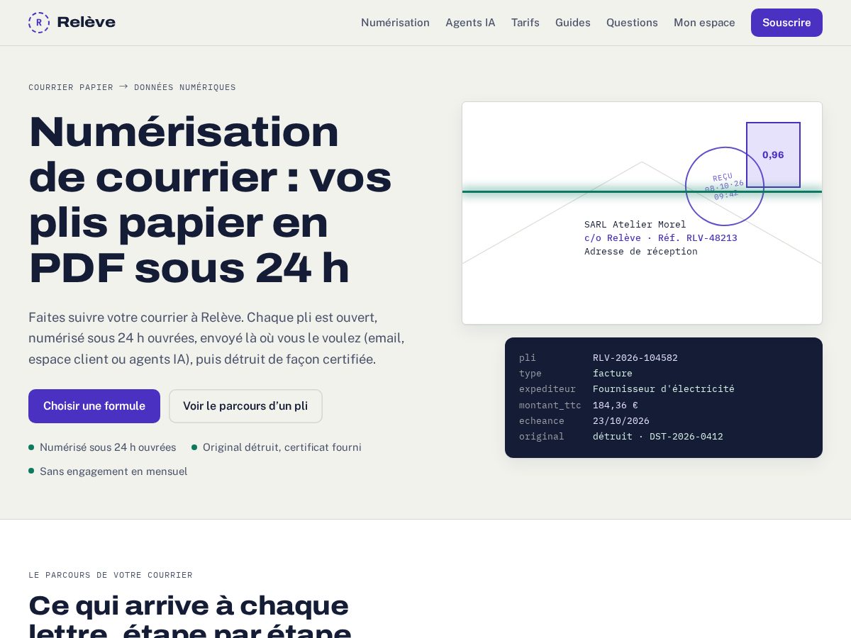 Landing-page snapshot of releve-courrier.com