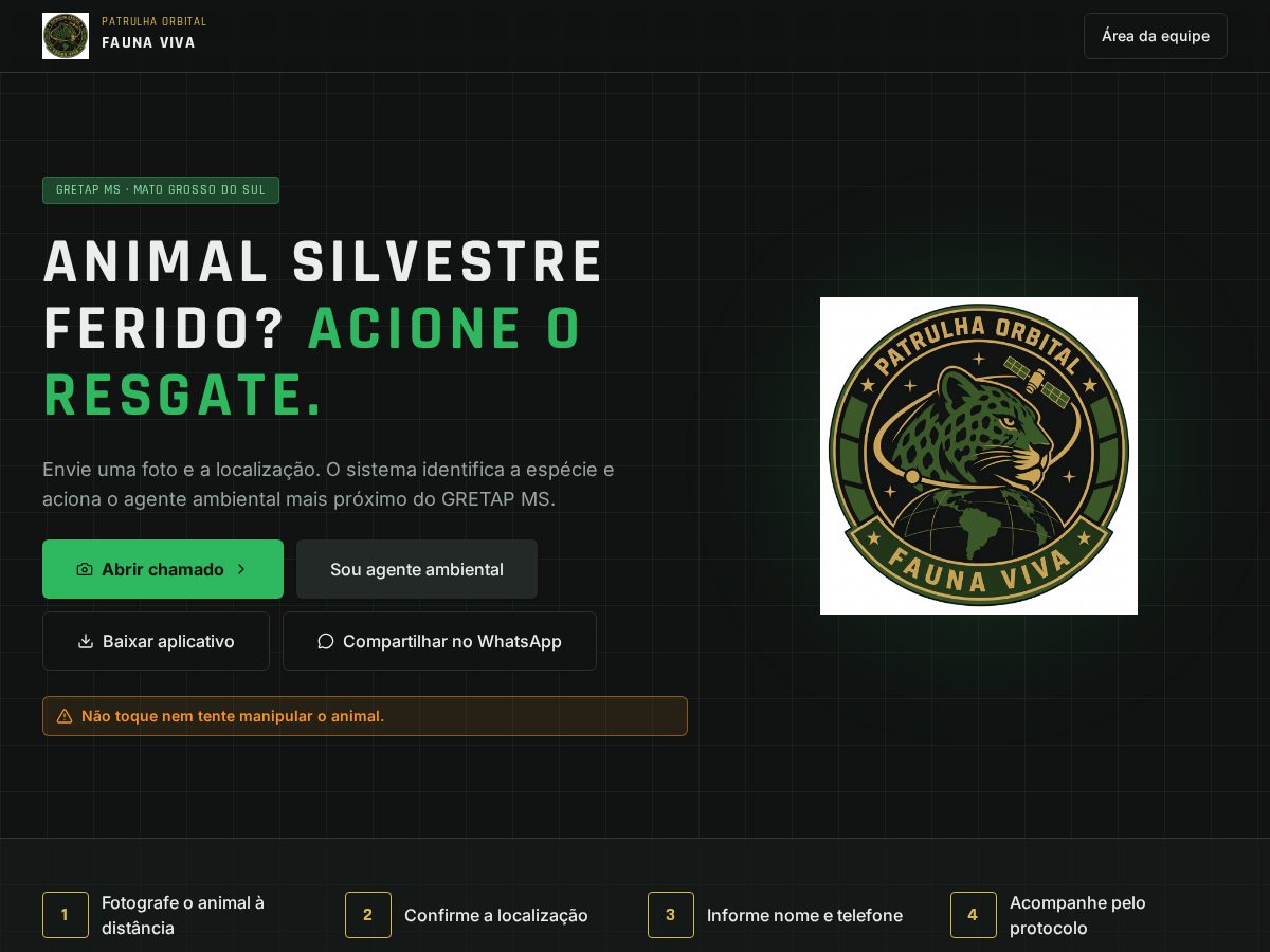 Landing-page snapshot of resgatefauna.app