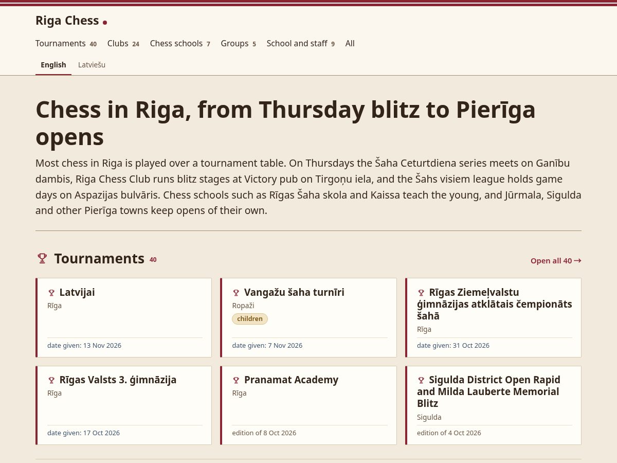 Landing-page snapshot of rigachess.com