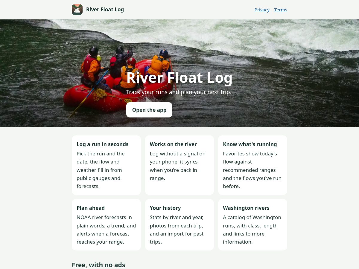 Landing-page snapshot of riverfloatlog.com