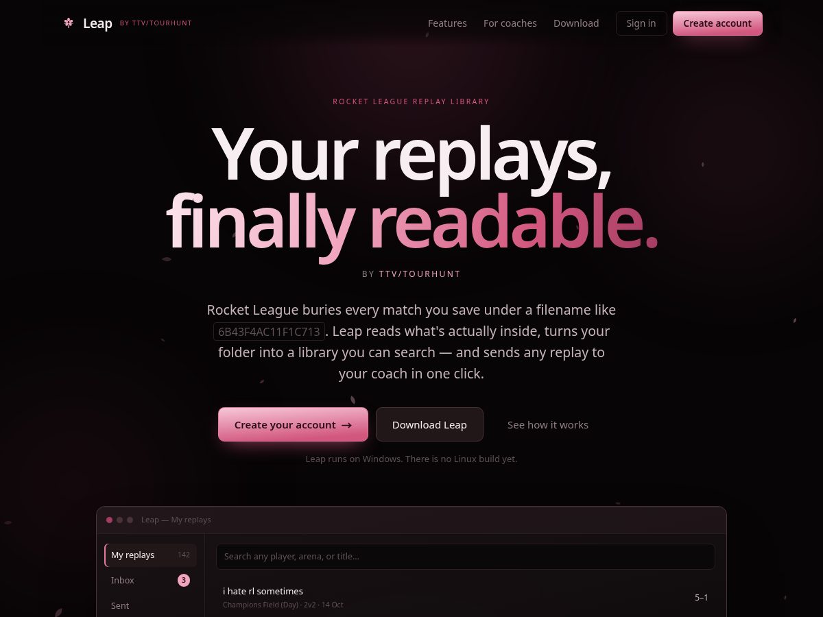 Landing-page snapshot of rlleap.com
