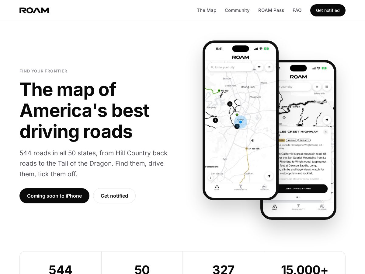 Landing-page snapshot of roamdriving.com