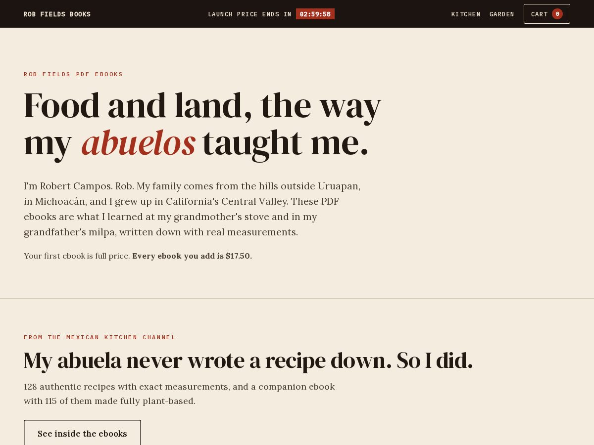 Landing-page snapshot of robfieldsbooks.com