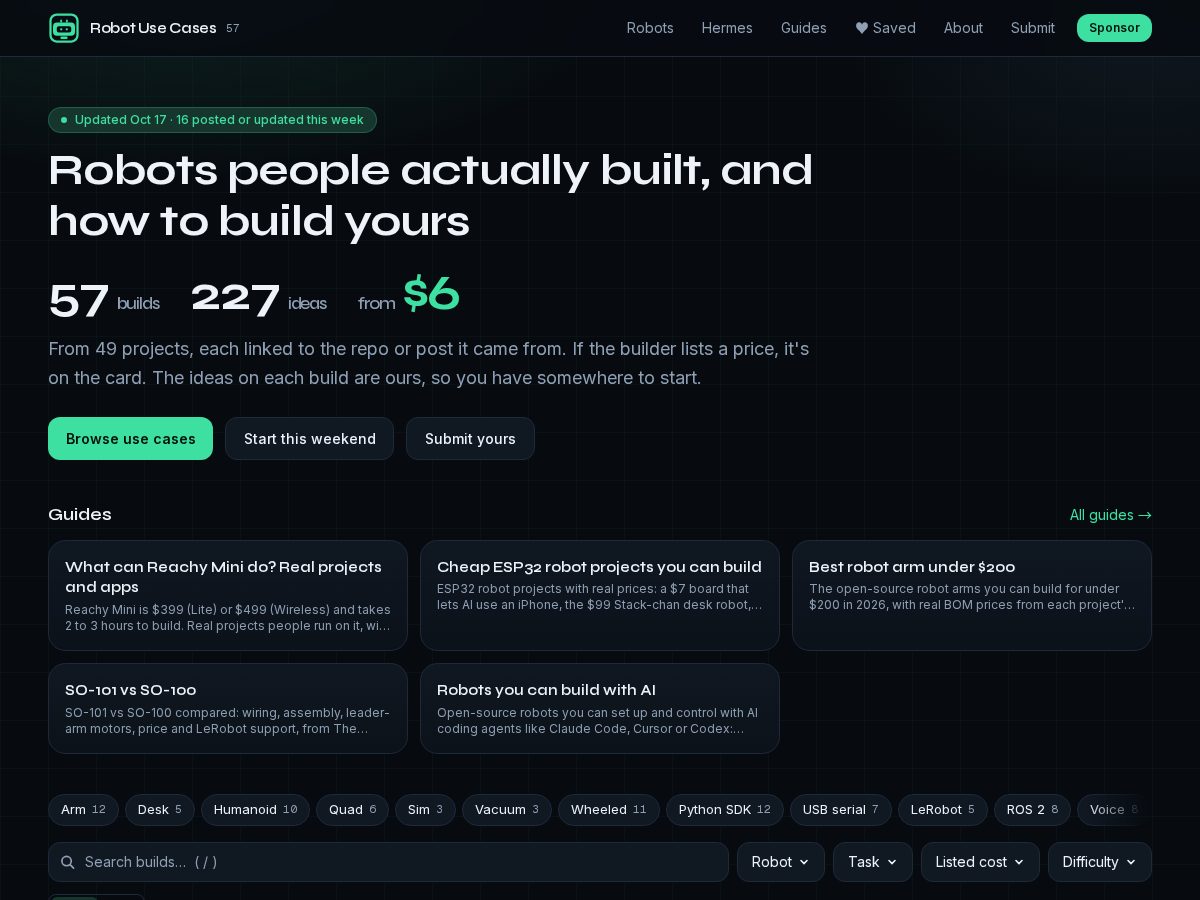 Landing-page snapshot of robotusecases.com