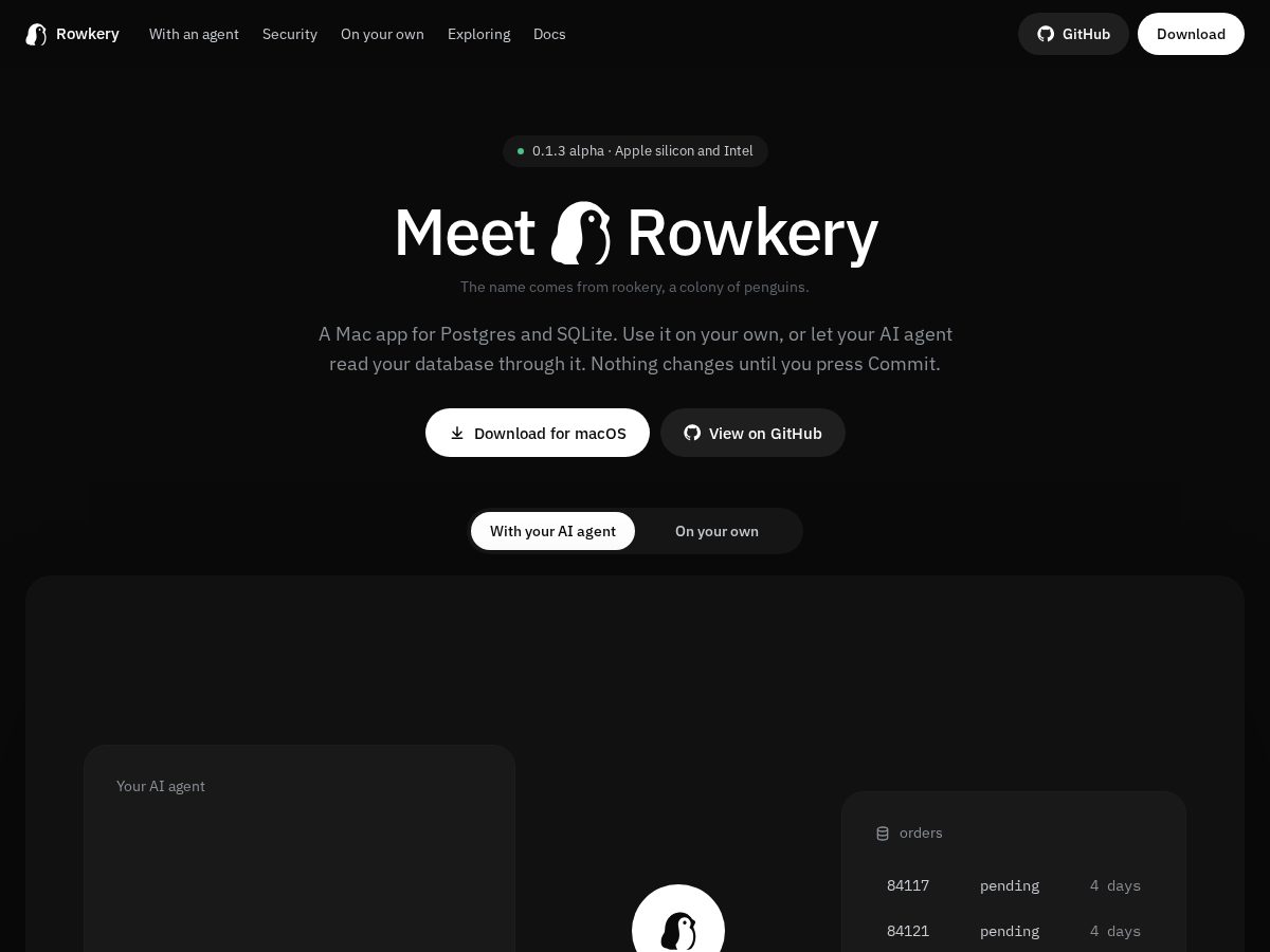 Landing-page snapshot of rowkery.dev