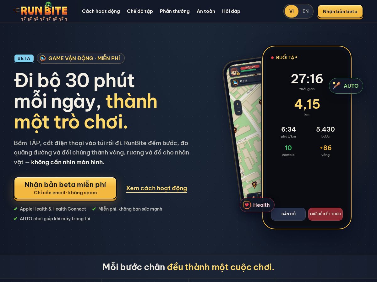 Landing-page snapshot of runbite.app