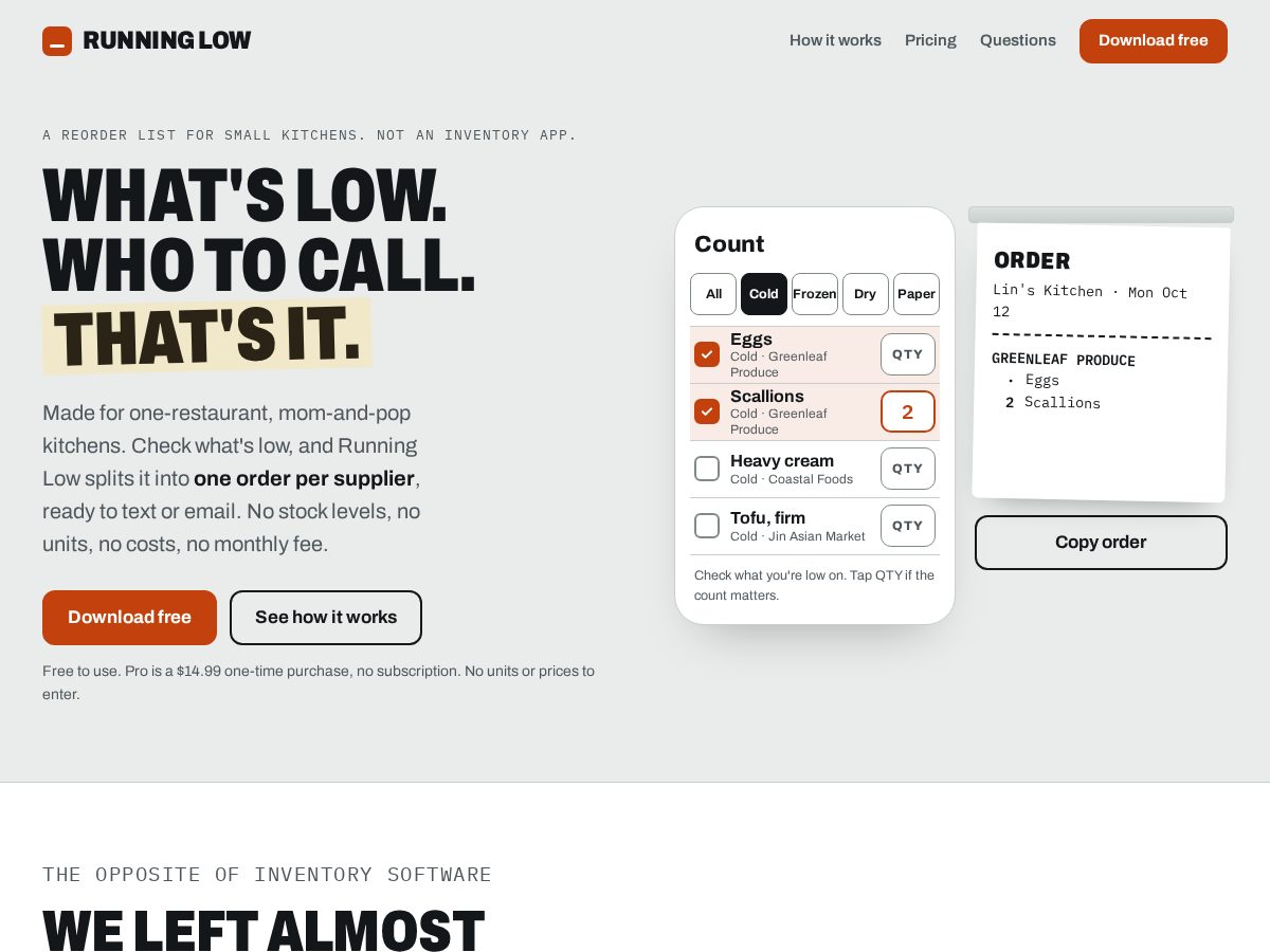 Landing-page snapshot of runninglowapp.com