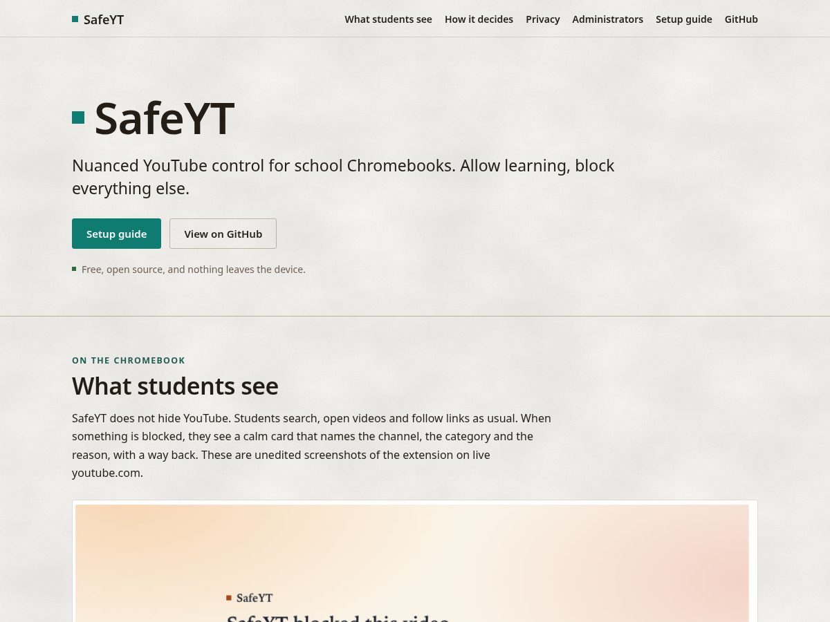 Landing-page snapshot of safeyt.org