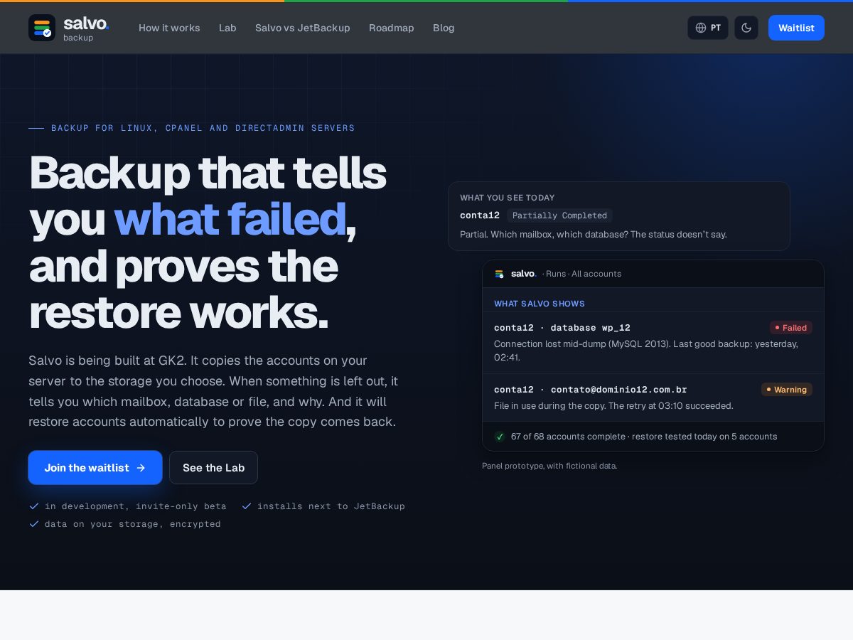 Landing-page snapshot of salvobackup.com
