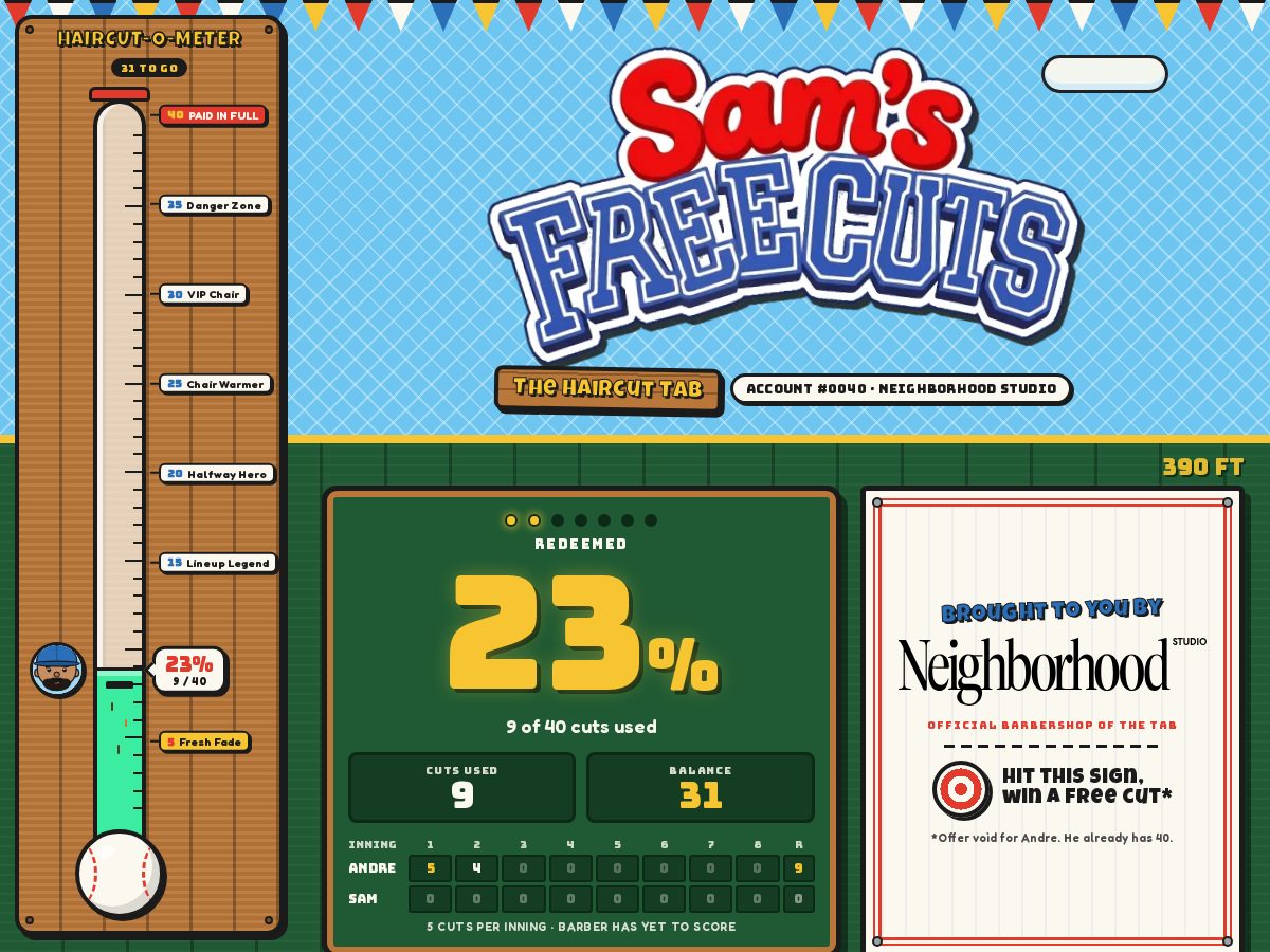 Landing-page snapshot of samsfreecuts.com