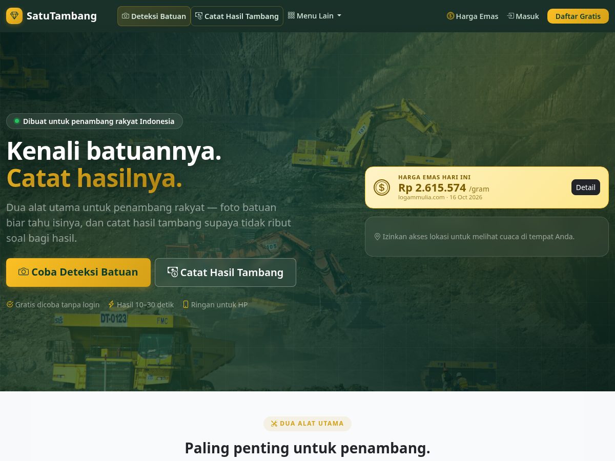 Landing-page snapshot of satutambang.com